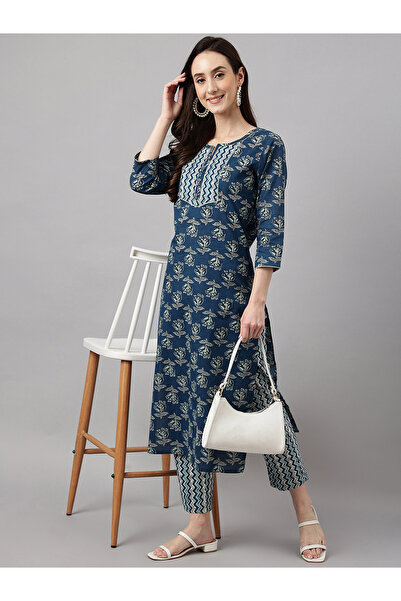 IndHeritage Premium cotton 2pc kurti set - Bondi blue colour women's 2pc kurt...