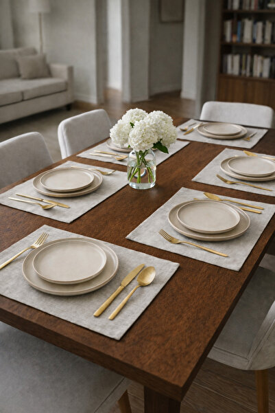 ŞAH TEXTILE DESIGN Yıkanmış Ham premium keten amerikan servis ,supla 6'lı çey...