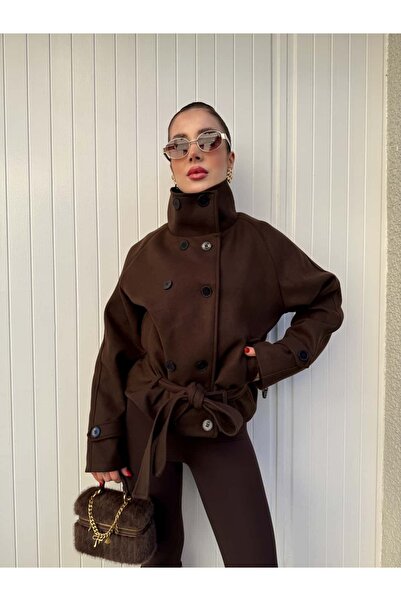 YK FASHION Dik Yaka Bağlamalı Trençkot
