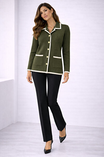 Forest Girl Klasik Yaka Düğmeli Şık Triko Ceket