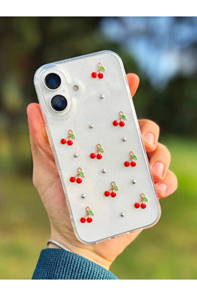 Jetmobil iPhone 16 Compatible 3D Cherry Pattern Camera Protruding Silicone Case