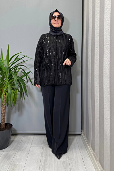 Ghisa Sequin Detailed Knitwear Jacket Black 26Kgsckt3311