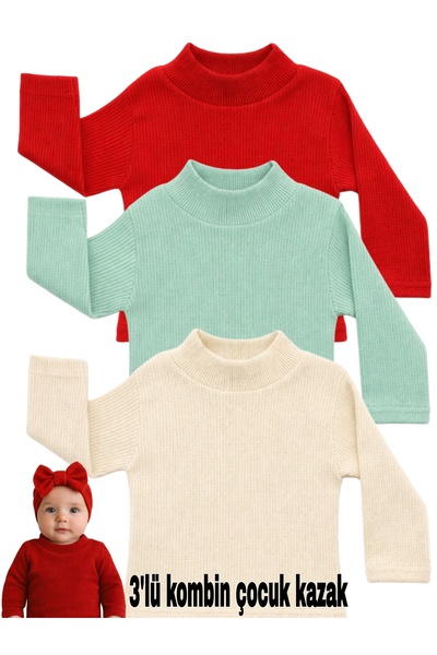EMKA GİYİM Children's Ribbed Knit Extra Soft Knitwear Sweater Combination Ver...