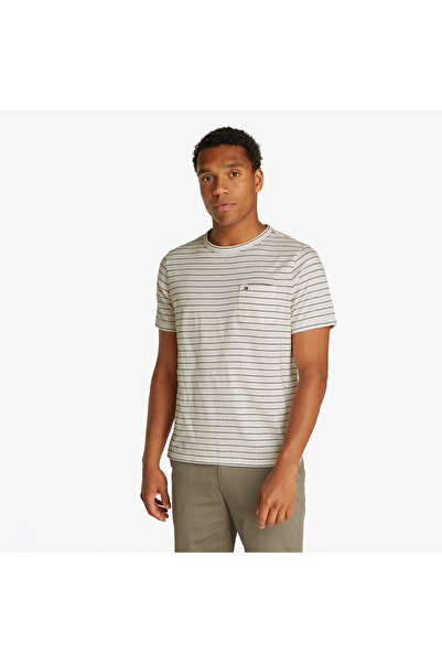 Tommy Hilfiger Cotton Linen Stripe Erkek Beyaz T-Shirt