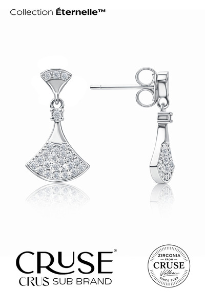 Cruse 925 Ayar Gümüş Éternelle™ Élancé Sallantılı Küpe 18 Ayar Beyaz Altın Ka...