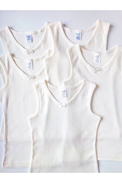 ÇebiKids Girl's 100% Cotton Ecru/Retro Jacquard Thick Strap Undershirt 5-Pack