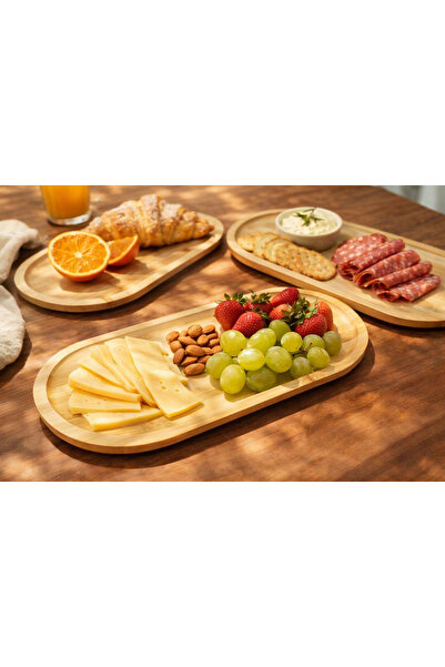 Kristal 3 Parça Ahşap Oval Sunum Tahtası Seti