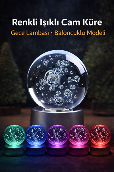RenkliİzlerAtölyesi Renkli Işıklı Cam Küre Gece Lambası
