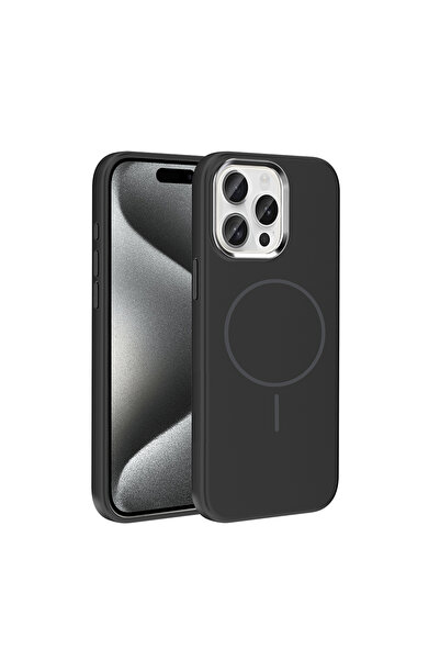 zore iPhone 15 Pro Max Kılıf M-Safe Şarj Özellikli Metal Kamera Çerçeveli SEN...