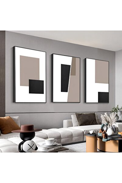 ALAYRA International مجموعة من 3 لوحات فنية تجريدية محايدة مؤطرة على قماش (40...