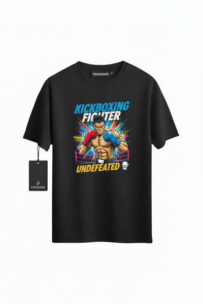 PERISENSE تي شيرت للجنسين KICKBOXING FIGHTER مطبوع من القطن الممشط الفاخر قصة...