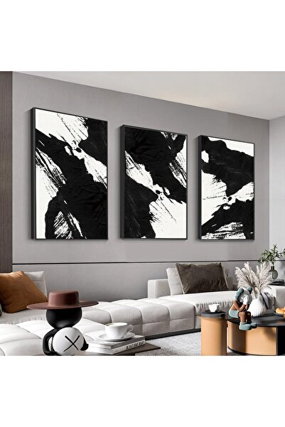 ALAYRA International مجموعة من 3 لوحات فنية تجريدية محايدة مؤطرة على قماش (40...