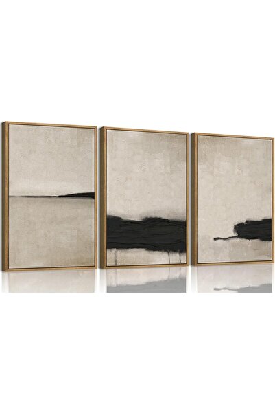 ALAYRA International مجموعة من 3 لوحات فنية تجريدية محايدة مؤطرة على قماش (40...