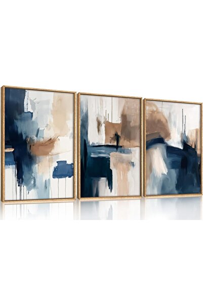ALAYRA International Framed Neutral Abstract Canvas Art Set of 3 (40×60 cm) M...