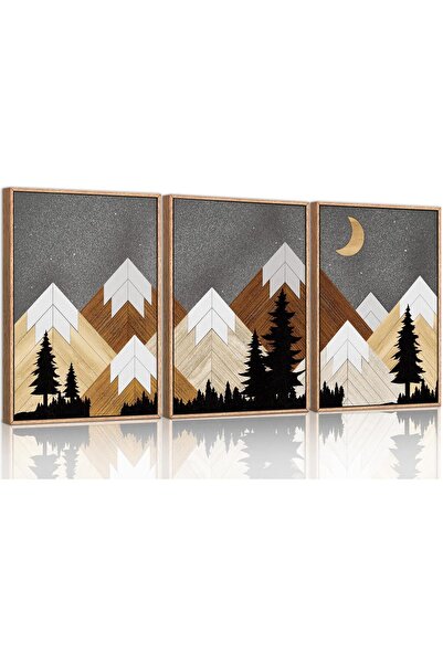 ALAYRA International Framed Neutral Abstract Canvas Art Set of 3 (40×60 cm) M...