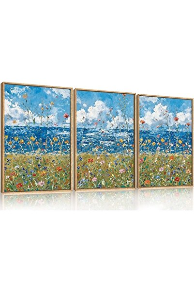 ALAYRA International Framed Neutral Abstract Wall Art Set of 3 (60×80 cm) Lar...