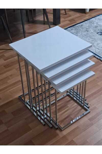 Nokta Sehpa Home Rüya 4lü zigon sehpa gümüş beyaz mdf