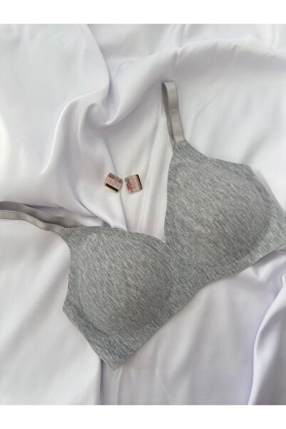 İNKO İÇ GİYİM Laser Cut Stitch-Free Gray Cotton Bra
