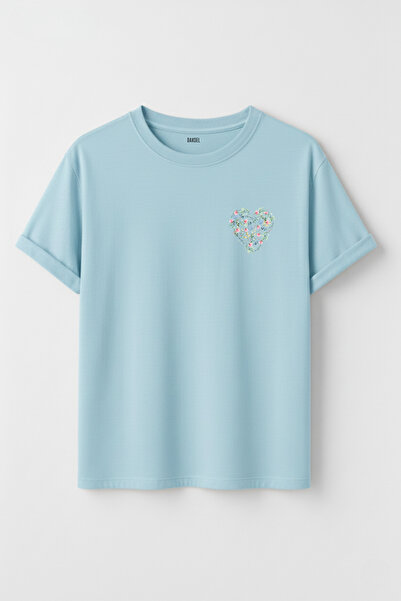 DK DAKSEL Women's Floral Heart Printed Crew Neck Cotton T-Shirt