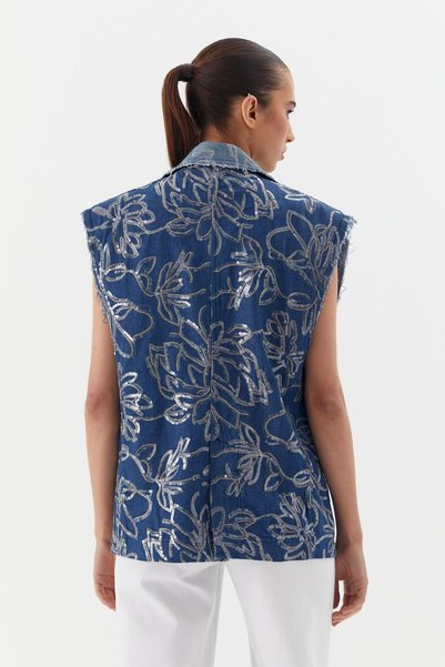 ONNO PRIVE Oversized Sequin Embroidered Vest Indigo