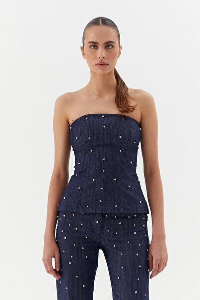 ONNO PRIVE Çakma Taşlı Büstiyer İndigo