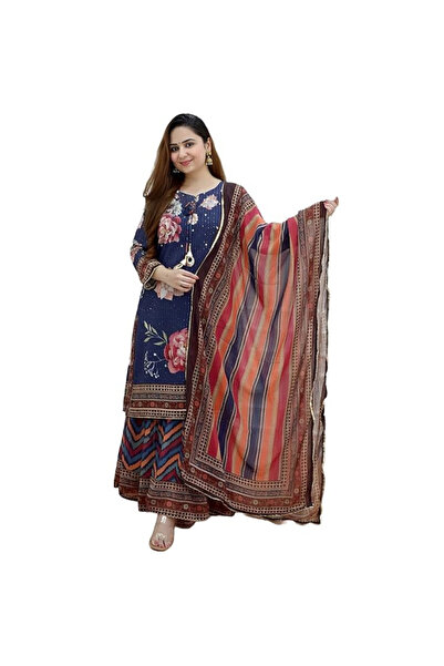 MYSMAR Women Croset Embroidered Printed Kurta and Sharara Set with Dupatta