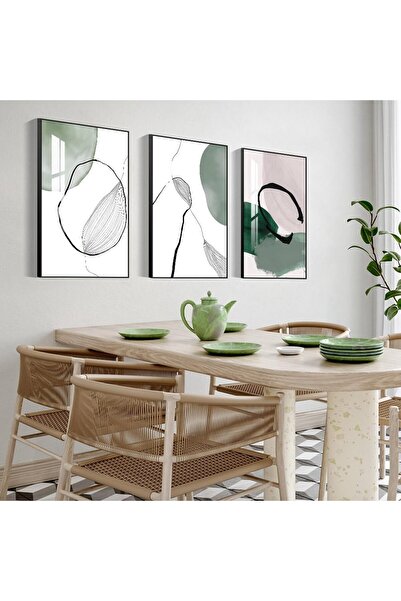 ALAYRA International مجموعة من 3 لوحات فنية تجريدية محايدة مؤطرة على قماش (40...