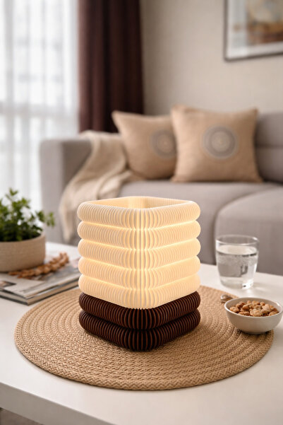 VEMİA Dekoratif Masaüstü Kare Tealight Lambader-Modern Şık Estetik Işıklı Obj...