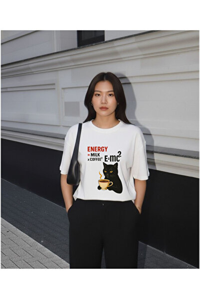 LORVEX Tricou unisex din bumbac supradimensionat cu imprimeu pisică și text a...