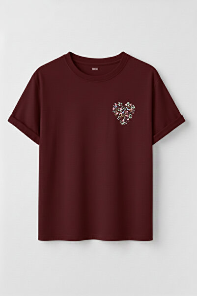 DK DAKSEL Women's Floral Heart Printed Crew Neck Cotton T-Shirt