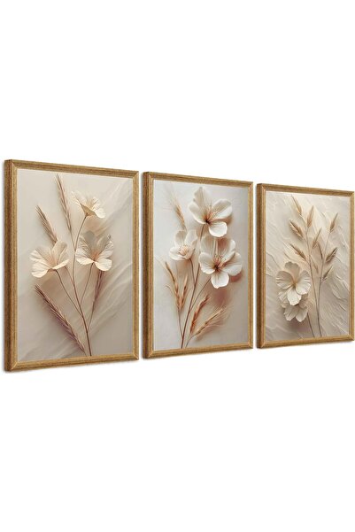 ALAYRA International مجموعة من 3 لوحات جدارية تجريدية محايدة مؤطرة (30×40 سم)...