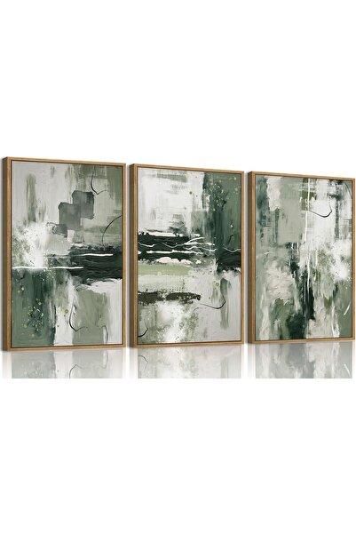 ALAYRA International Framed Neutral Abstract Wall Art Set of 3 (60×80 cm) Lar...