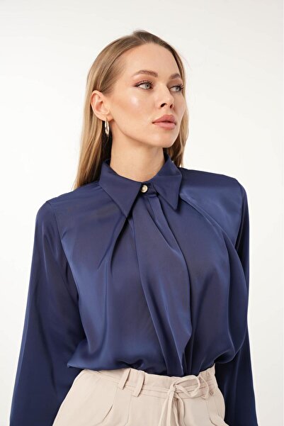 PATRONIZE CREATING YOUR STYLE Lacivert Şal Detay Dökümlü Gömlek
