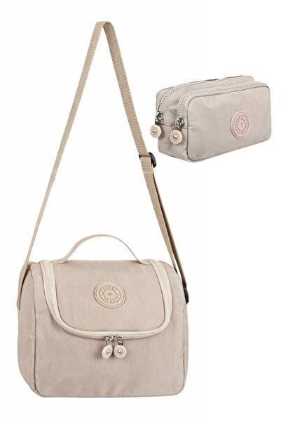 Çanta Trend Set of 2 Crinkle Fabric Thermal Lunch Bag + Double Compartment Pe...