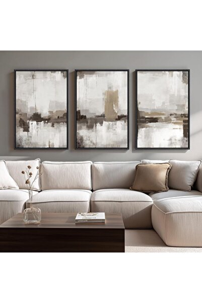 ALAYRA International مجموعة من 3 لوحات جدارية تجريدية محايدة مؤطرة (60×80 سم)...