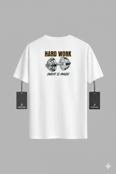 PERISENSE Unisex Hard Work Printed Premium Combed Cotton Oversized T-Shirt