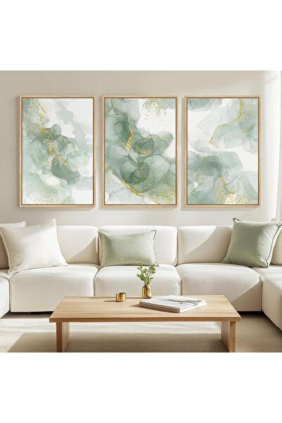 ALAYRA International مجموعة من 3 لوحات فنية تجريدية محايدة مؤطرة على قماش (40...
