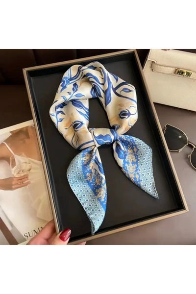 Accessories Hei Blue Patterned Stylish Silk-Look Women's Accessory Scarf Foulard