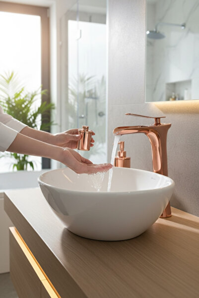 İSAOĞLU YAPI Copper Sink Faucet Bowl Compatible High Model Waterfall Flow Bow...