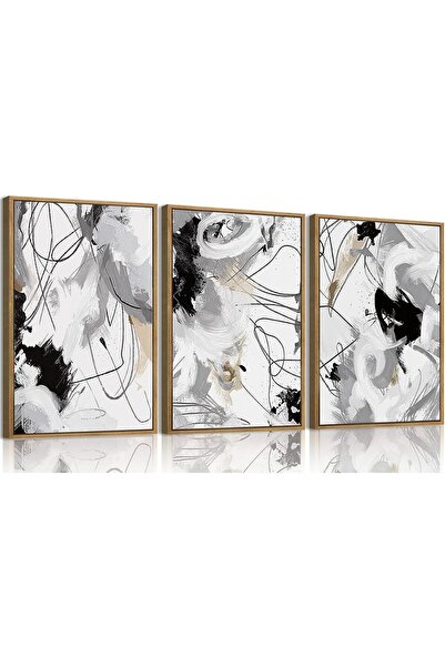 ALAYRA International Framed Neutral Abstract Wall Art Set of 3 (30×40 cm) Mod...