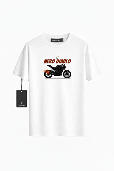 PERISENSE Унисекс NERO DIABLO Принтирана премиум джърси тениска с голям размер