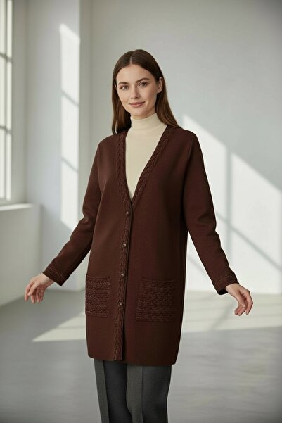 ENDAMIM Plus Size Women's Long Knitwear Cardigan with Pockets Full Button Med...