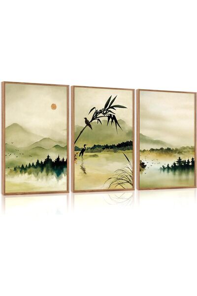 ALAYRA International Framed Neutral Abstract Canvas Art Set of 3 (40×60 cm) M...