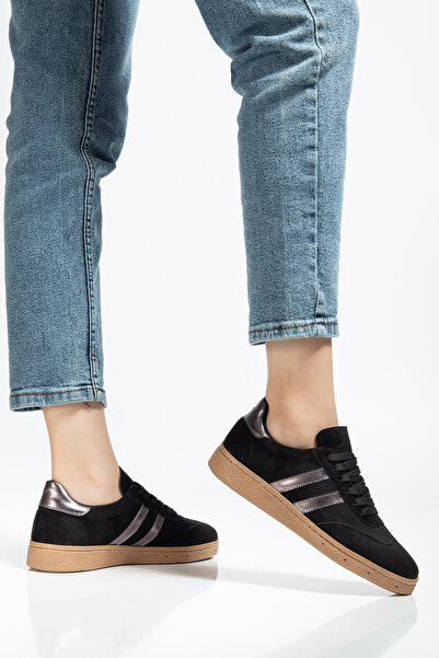 Kadın Siyah Süet Platin Günlük Sneaker
