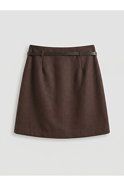 LC Waikiki Gülis Store'den Kahverengi Beli Kemerli Süet Görünümlü Şort Etek
