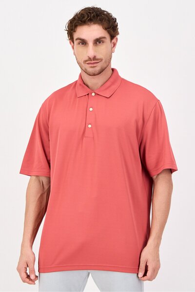 Greg Norman Men Sportswear Fit Short Sleeve Outdoor Polo Shirt, Pastel Red