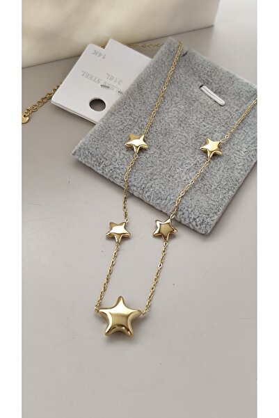 DİAVENTA TAKI VE AKSESUAR 316L Steel Star Model Gold Steel Non-Tarnish Neckla...
