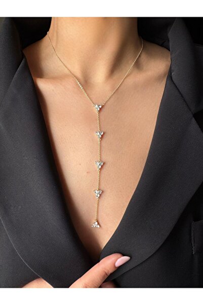 Kius Yonca Taşlı Gold Dekolte Kolye