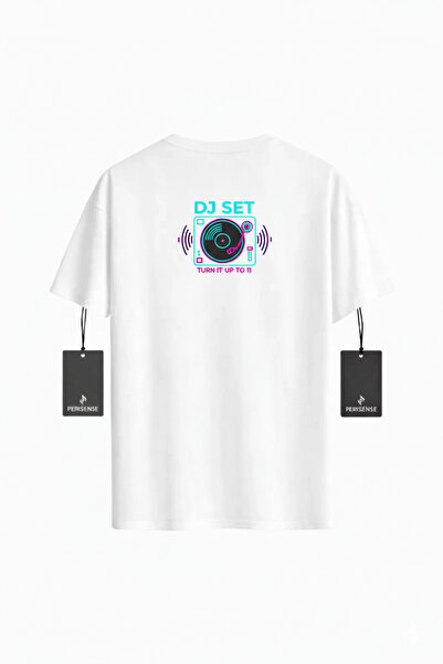 PERISENSE Унисекс DJ SET Принтирана премиум памучна тениска с голям размер