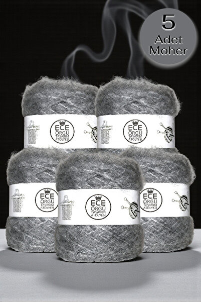 Ece Örgü Tasarım Atölyesi Koyu gri, bol tüylü, orta kalınlıkta moher örgü ipi...